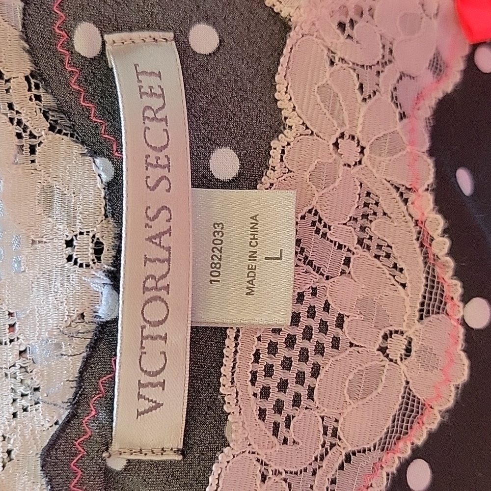 Victoria Secret size Large Black Polka-dot Pink straps lace baby doll - Picture 6 of 8